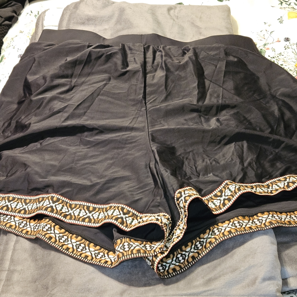 BloomChic Black High Waist Swim Shorts with Embroidery